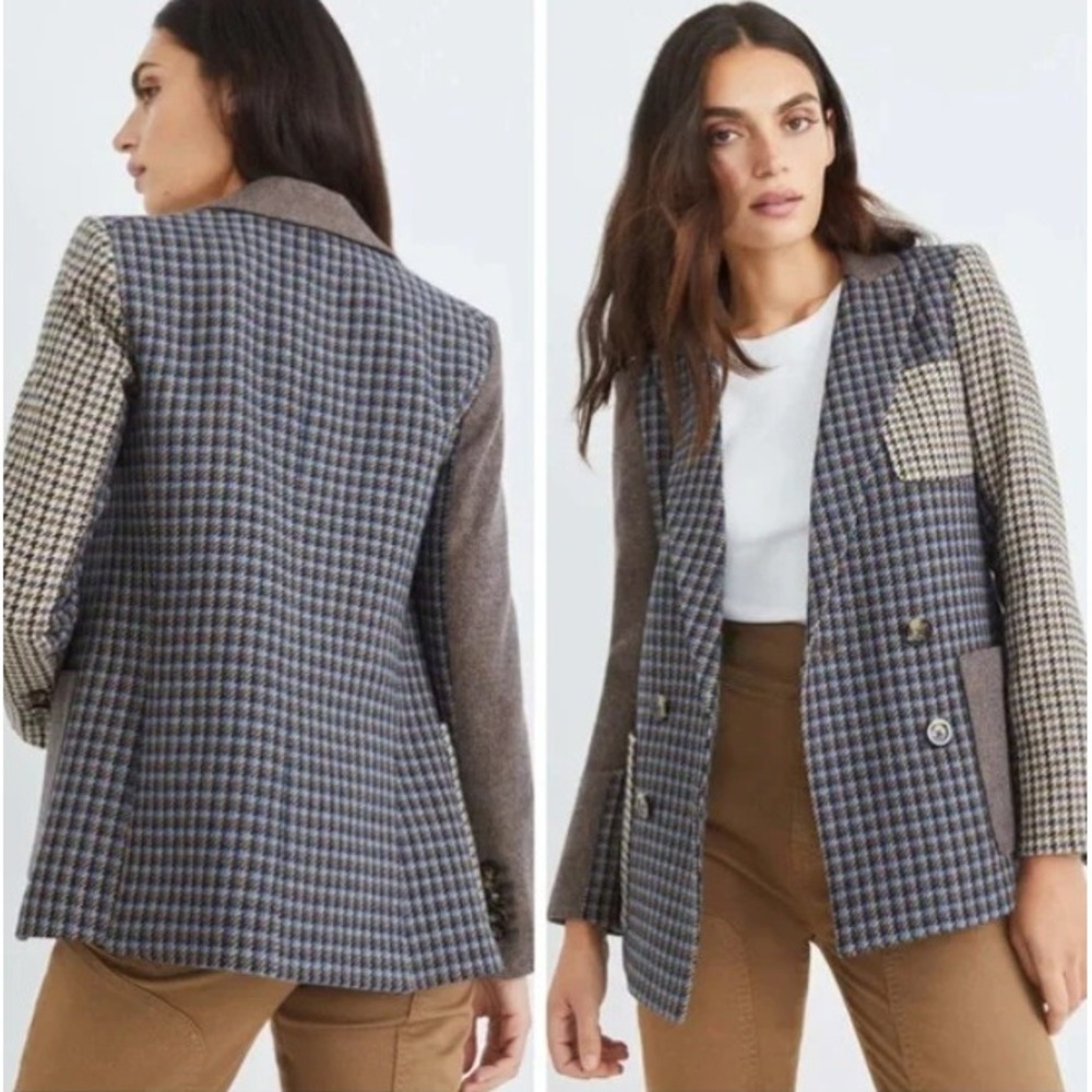 Veronica Beard Faustine Patchwork Houndstooth Dickey Jacket Blazer Size 16